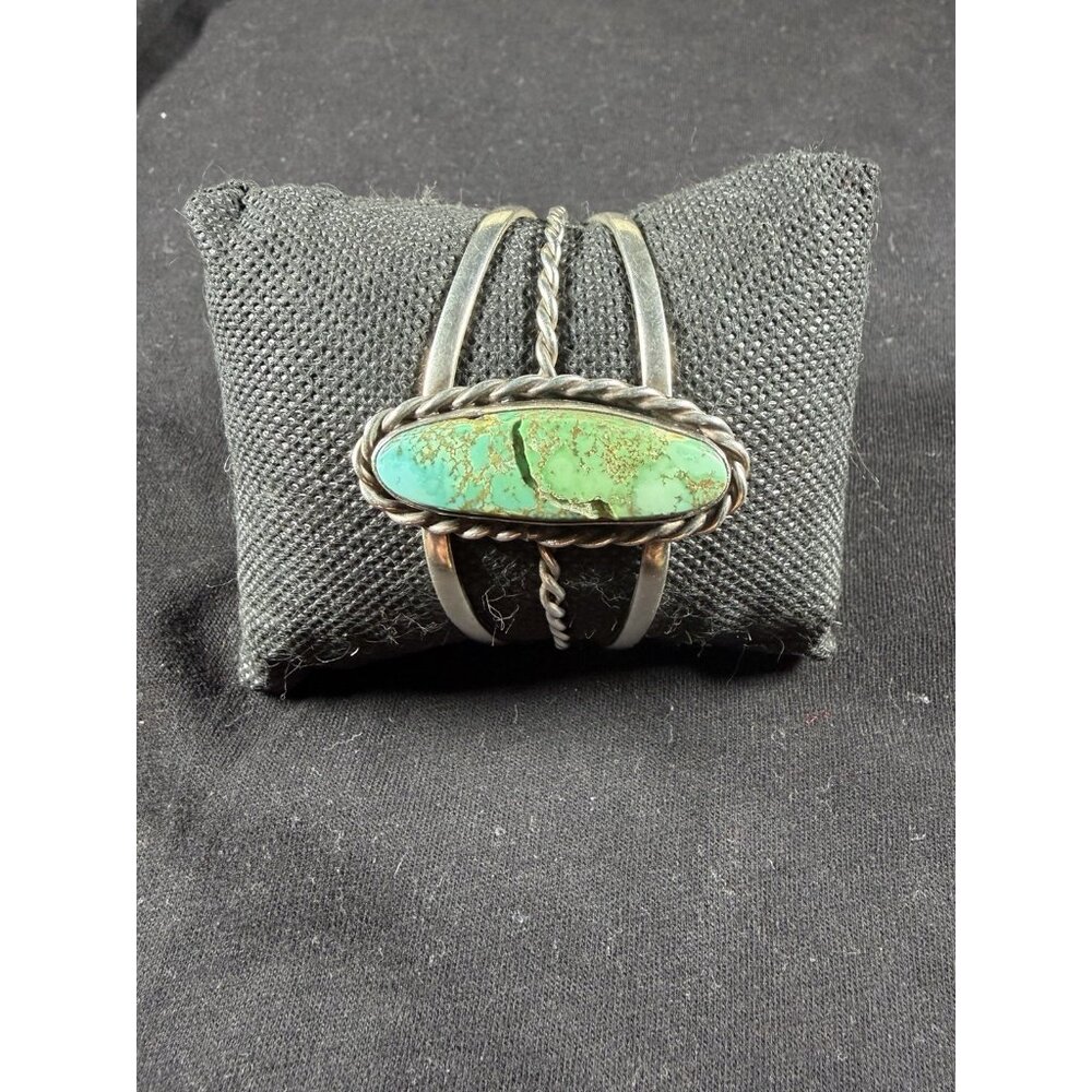 Vintage 925 Sterling Silver Turquoise Cuff Bracelet 32.83g Split Shank 36mm